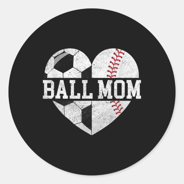 Ball Mama Herzspass Baseball Fußball Mama Runder Aufkleber (Vorderseite)