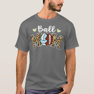 Ball Mama Leopard Funny Football Volleyball Player T-Shirt