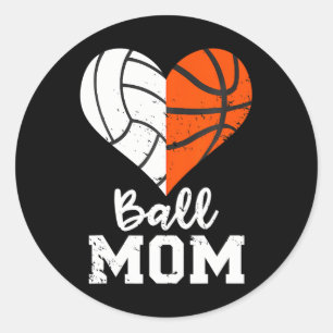 Ball Mom Heart Funny Volleyball Basketball Mom Runder Aufkleber
