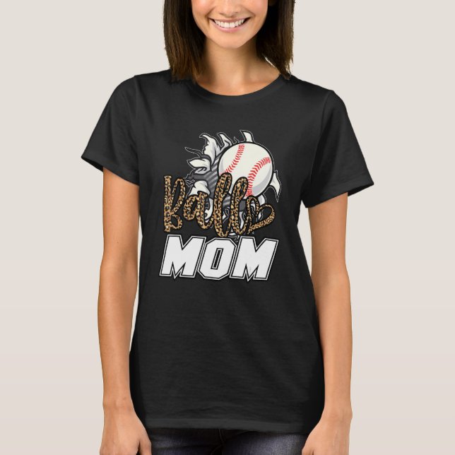 Ball Mom Leopard Baseball Softball Mama Women Moth T-Shirt (Vorderseite)