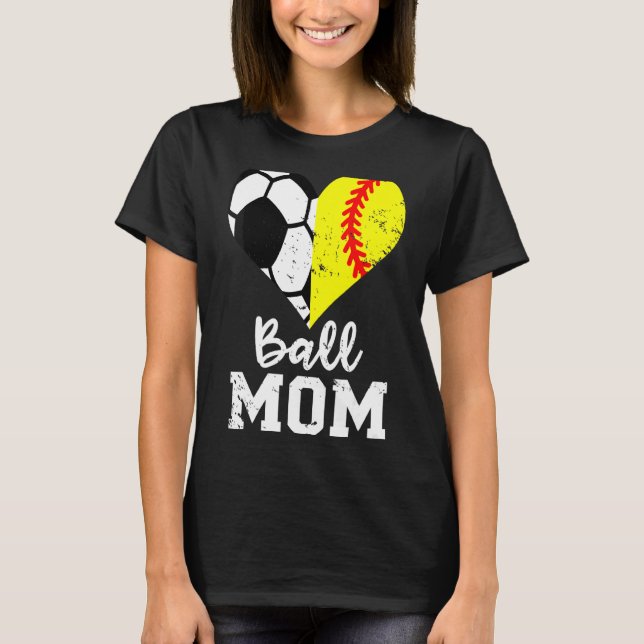 Ball Mommom Heart Soccer Softball Mama Mama T-Shirt (Vorderseite)