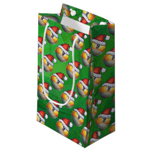 Ball-Muster der Weihnachtsmannmütze-neun auf Grün Kleine Geschenktüte
