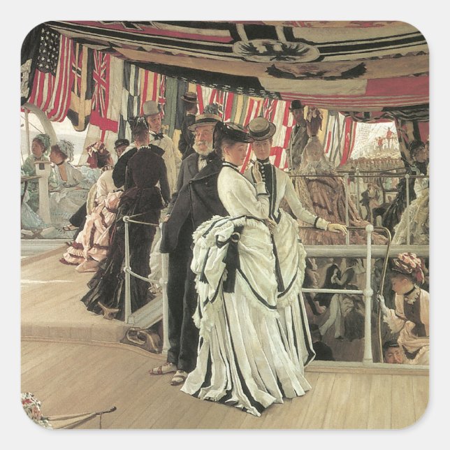 Ball on Shipboard von James Tissot, Viktorianisch  Quadratischer Aufkleber (Vorderseite)