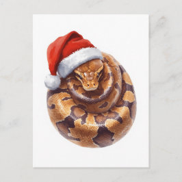 Ball Python in Santa Hat Watercolor Feiertagspostkarte
