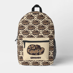 Ball Python Snake, Brown und Tan Illustriert Bedruckter Rucksack