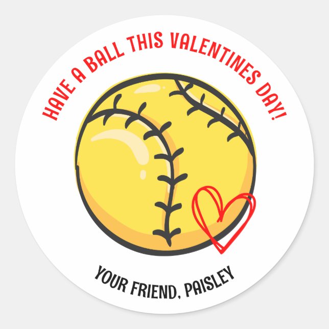 Ball Softball Valentinstag Sticker haben (Vorderseite)