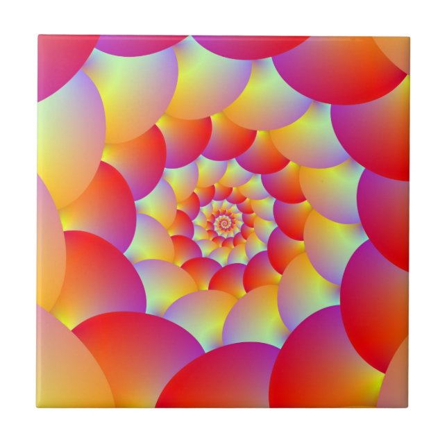 Ball Spirale in Rot Gelb und Orange Fliese (Vorderseite)