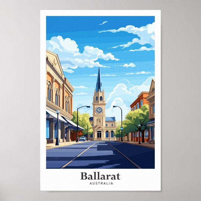 Ballarat Australia Travel Art Vintag Illustration Poster (Vorne)