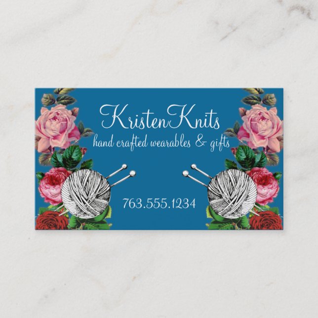 Bälle Rosenkarte der strickenden Nadeln des Garns Visitenkarte (Vorderseite)