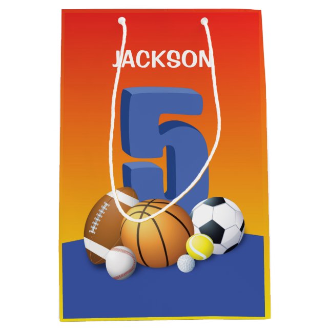 Bälle zum 5. Geburtstag Mittlere Geschenktüte (Vorderseite)