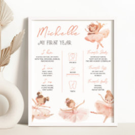 Ballerina 1. Geburtstag Milestone Zeichen Poster