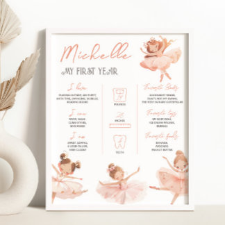 Ballerina 1. Geburtstag Milestone Zeichen Poster