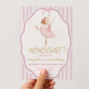 Ballerina 2. Geburtstag Pinstripe-Tutu süß Einladung