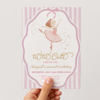 Ballerina 2. Geburtstag Pinstripe-Tutu süß Einladung