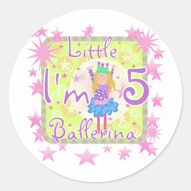 Ballerina 5th Birthday Shirts und Geschenke Runder Aufkleber (Vorderseite)