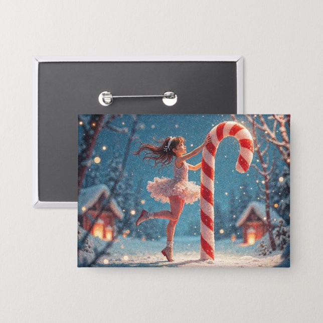 Ballerina Anime Girl & Candy Cane Weihnachten Button (Vorderseite/Rückseite)
