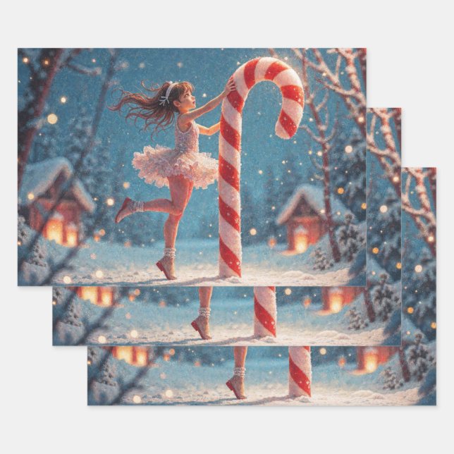 Ballerina Anime Girl & Candy Cane Weihnachten Geschenkpapier Set (Set)