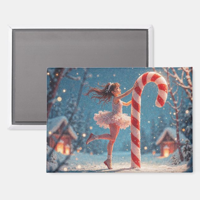 Ballerina Anime Girl & Candy Cane Weihnachten Magnet (Vorderseite/Rückseite)