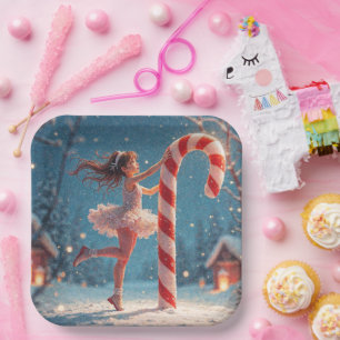 Ballerina Anime Girl & Candy Cane Weihnachten Pappteller