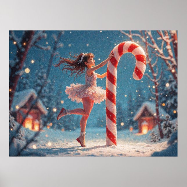 Ballerina Anime Girl & Candy Cane Weihnachten Poster (Vorne)