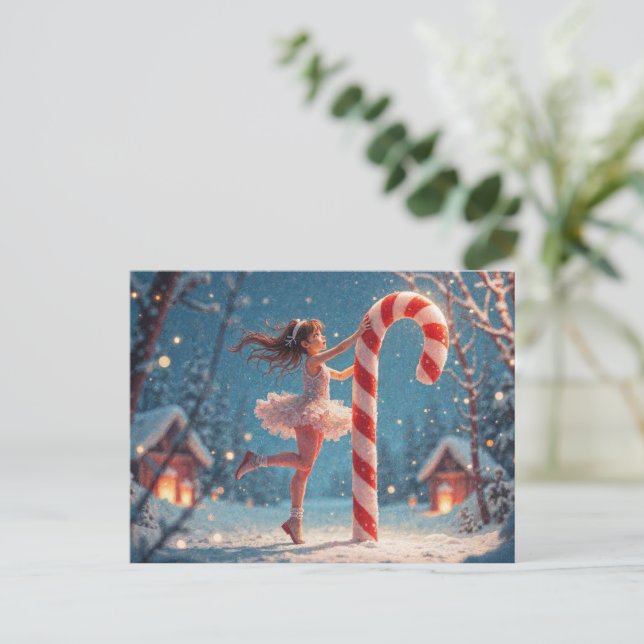 Ballerina Anime Girl & Candy Cane Weihnachten Postkarte (Stehend Vorderseite)