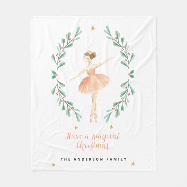 Ballerina Aquarellfarbe niedliche Weihnachten Fleecedecke (Vorderseite)