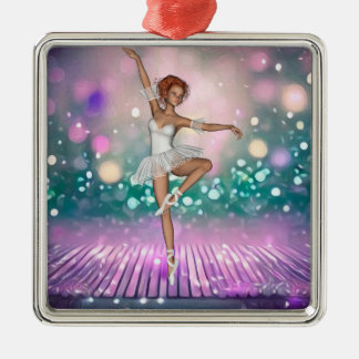 Ballerina auf Lila Boden und Aquamarinem Hintergru Ornament Aus Metall
