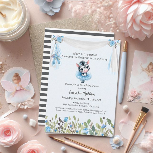 Ballerina Baby Girl Dusche Tutu Spannung Zebra Einladung (Von Creator hochgeladen)