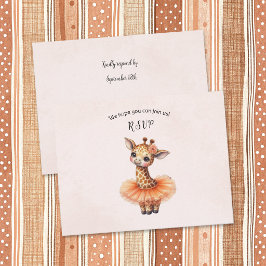 Ballerina Baby Girl Shower Tutu Elegant Giraffe RSVP Karte