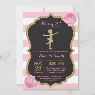 Ballerina-Baby-Party Pink und Gold Glitter Einladung