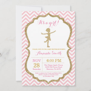Ballerina-Baby-Party Pink und Gold Glitter Einladung