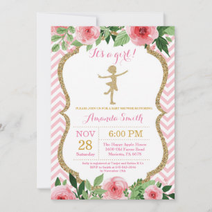 Ballerina-Baby-Party Pink und Gold Glitter Einladung