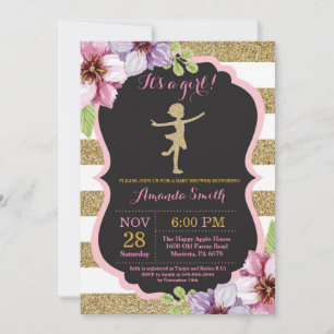 Ballerina-Baby-Party Rosa und Gold Glitter Einladung
