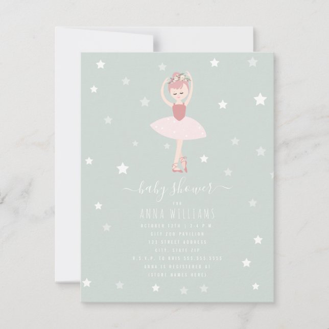 Ballerina Baby Shower Einladung (Vorderseite)
