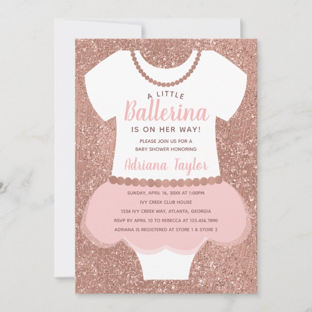 Ballerina Baby Shower Einladung, Rose Gold Einladung (Vorderseite)