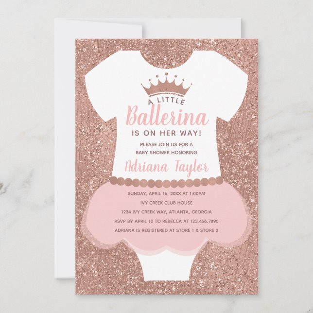 Ballerina Baby Shower Einladung, Rose Gold Einladung (Vorderseite)