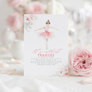 Ballerina Ballett Blumen Rosa Geburtstagsfeier Einladung