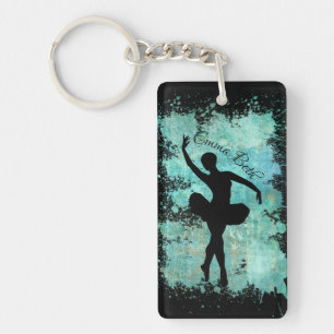 Ballerina Balletttänzer Silhouette in Blau Schlüsselanhänger