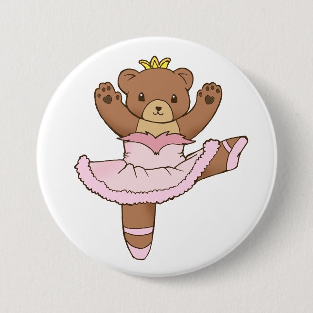 Ballerina-Bär im rosa Ballettröckchen-Knopf Button (Vorderseite)