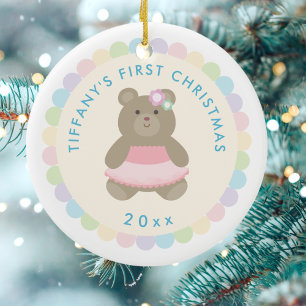 Ballerina Bear   Baby Girl First Christmas Foto Keramik Ornament