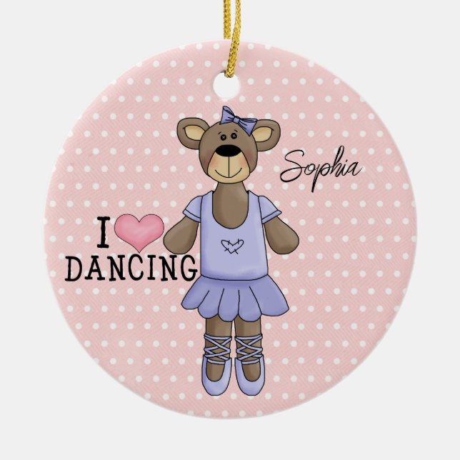 Ballerina Bear (lila Kleid) Keramik Ornament (Vorne)