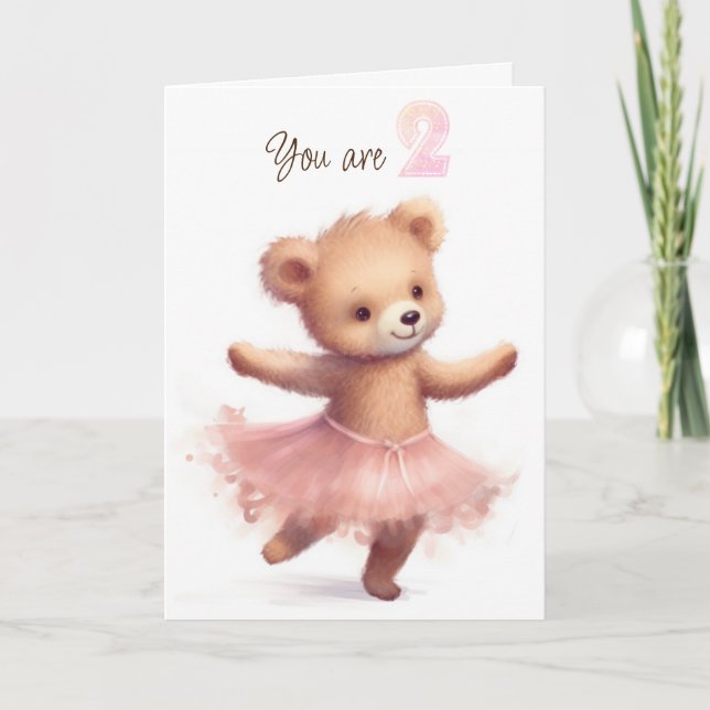 Ballerina Bear zum 2. Geburtstag Karte (Vorderseite)