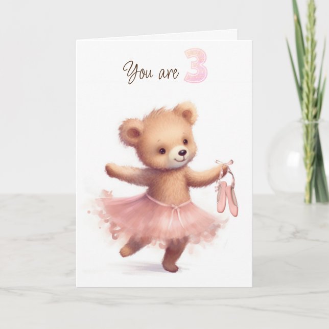 Ballerina Bear zum 3. Geburtstag Karte (Vorderseite)