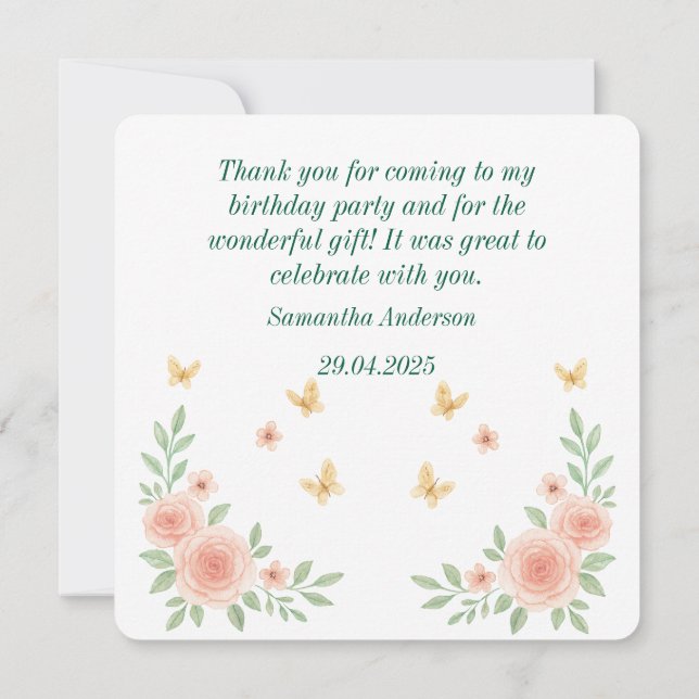 Ballerina Birthday Dankeschön Karte - Rosa Ballett (Rückseite)