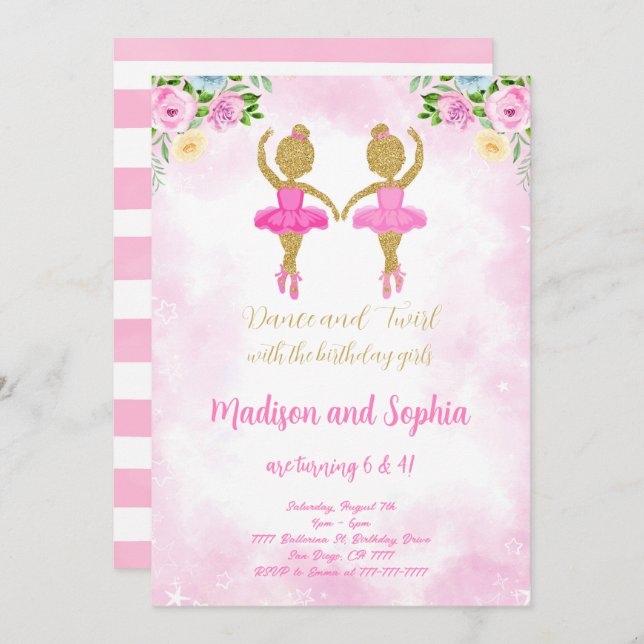 Ballerina Birthday Einladung (Vorne/Hinten)