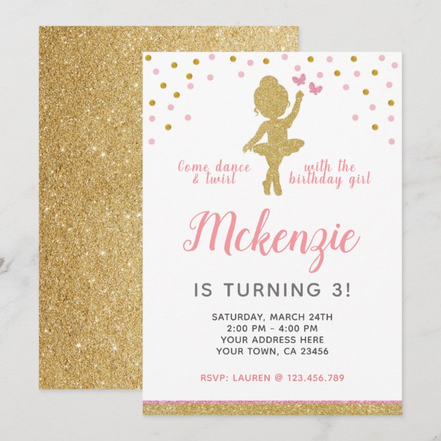 Ballerina Birthday Einladung (Vorne/Hinten)