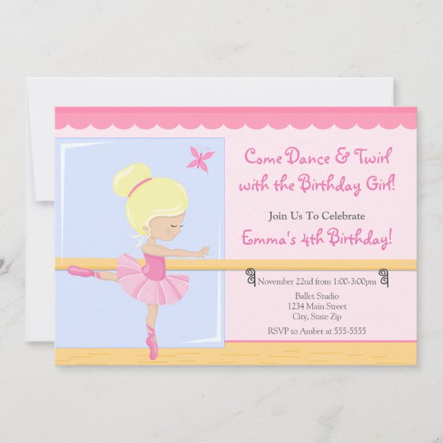 Ballerina Birthday Einladung Blonde 12x18 Card (Vorderseite)