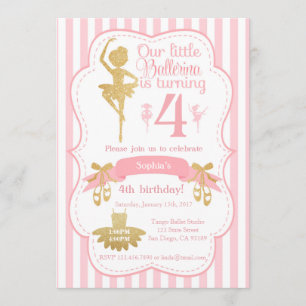 Ballerina Birthday Einladung in Pink und Gold