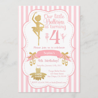 Ballerina Birthday Einladung in Rosa und Gold