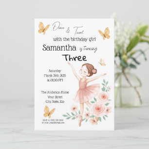 Ballerina Birthday Einladung - Rosa Ballett Party